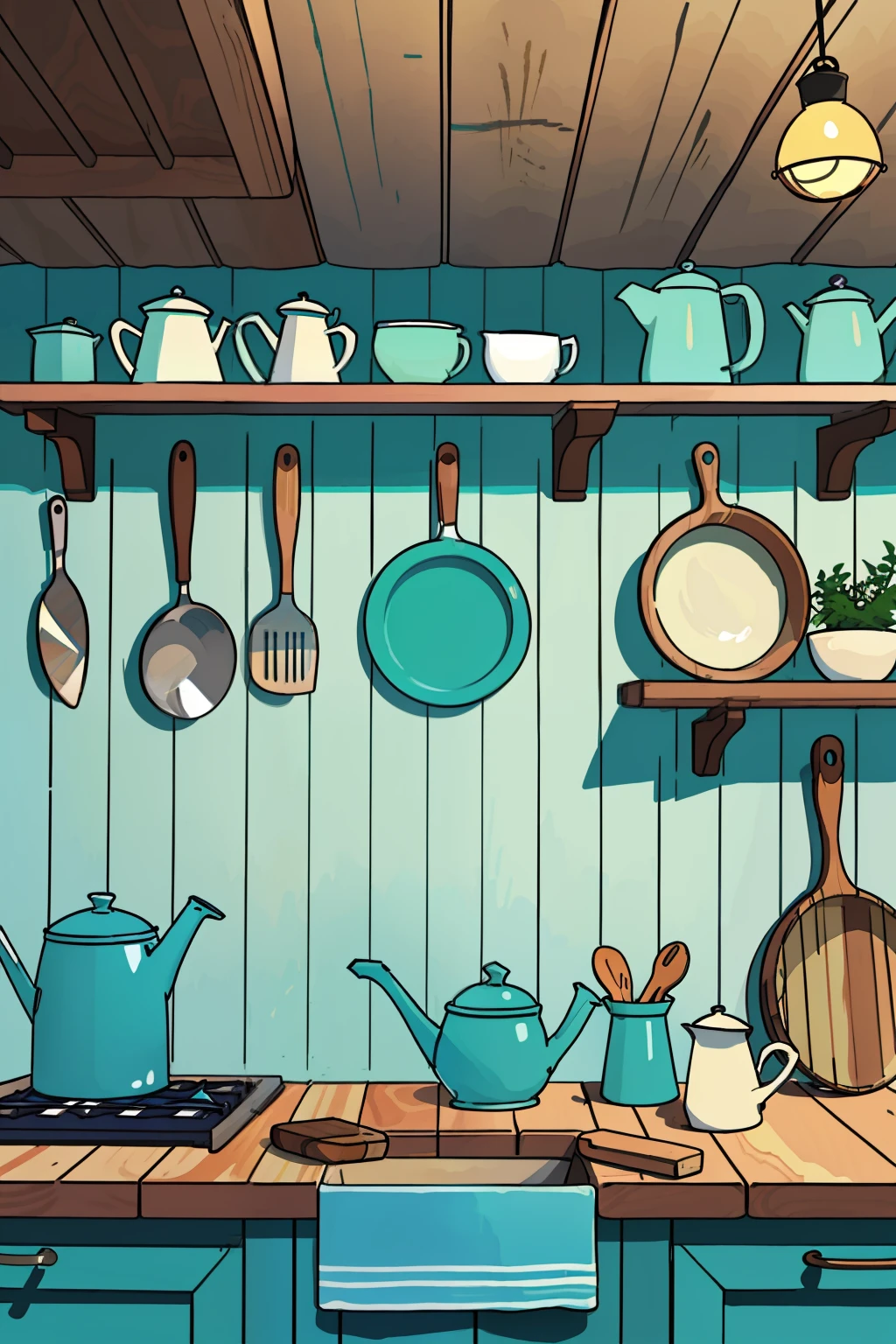 Title: Vibrant Kitchen Essentials

Description: A captivating photo featuring an assortment of kitchen utensils, arranged artisticly against a backdrop of blue and green tones. The scene exudes a calming and refreshing vibe, perfect for any shop display or social media post.

This composition consists of various utensils, all displayed in an appealing manner. wood and silicone spatulas, blue whisk, green ladle, colander, and a tin measuring jug rest gracefully on a rustic wooden board, their handles catching the light, creating subtle reflections on the surface.

The color palette is inspired by nature, with hues of soothing blue and l