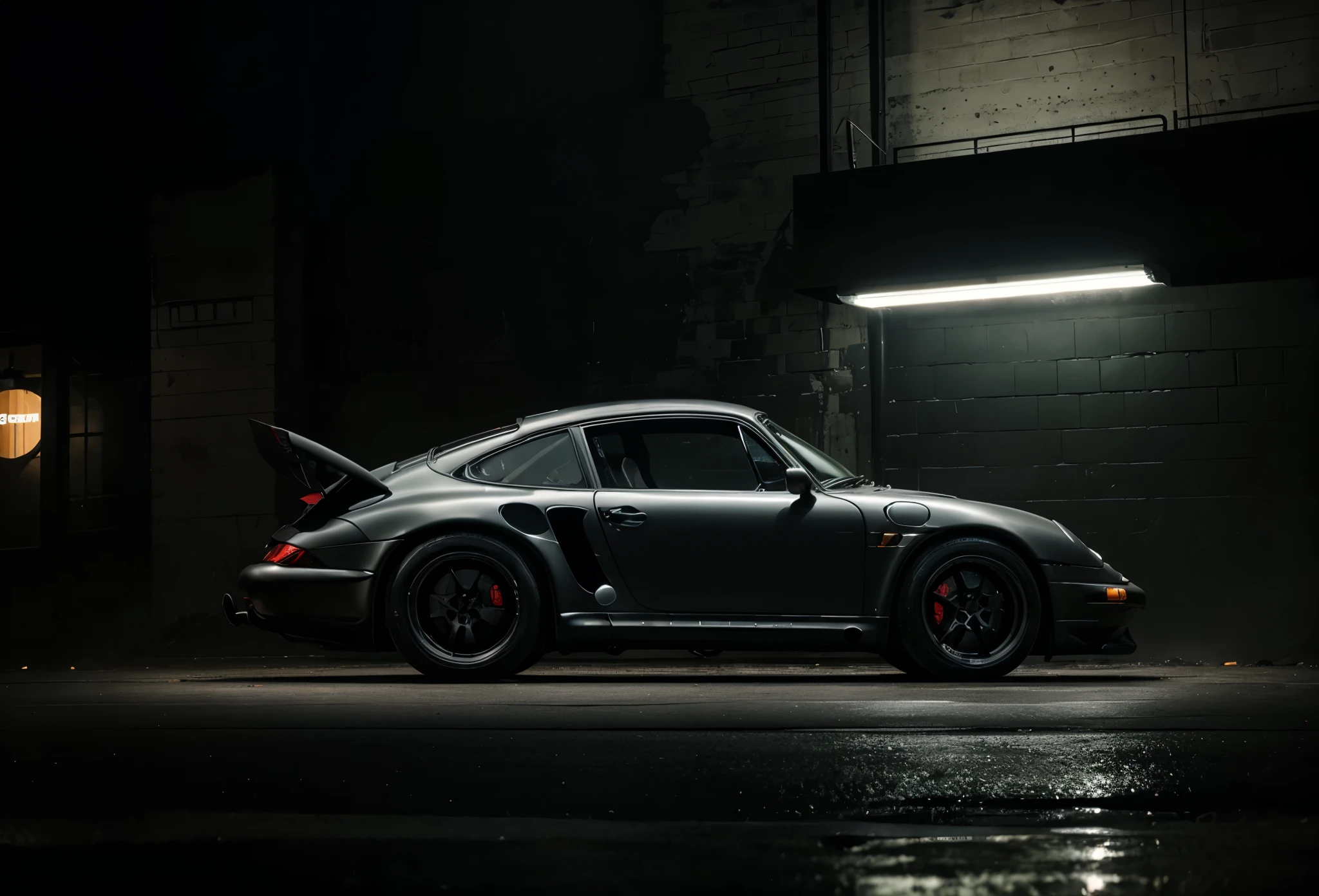Subject: Batmobile Reimagined: Porsche 959 Takes FlightTheme: Gotham City at night, bathed in the eerie glow of the Bat-Signal.Central Image: A heavily modified Porsche 959, transformed into the ultimate crime-fighting machine.