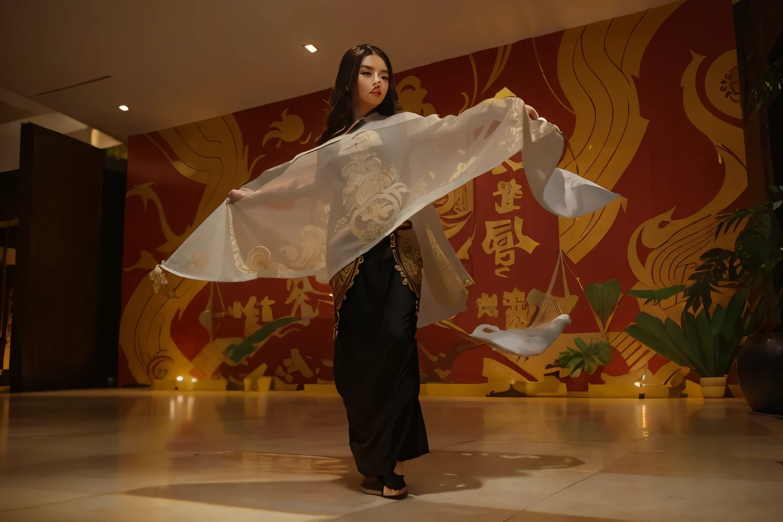 (Best quality, 8k, 32k, Masterpiece, UHD:1.2) "Transport the viewer to the heart of Ancient China, where rich history and cultural splendor unfold. Envelop the scene in an atmosphere of oriental elegance, featuring traditional architecture, intricate pagodas, and serene landscapes. Infuse the setting with vibrant colors inspired by traditional Chinese art, accentuating the beauty of ornate details and symbolic elements. Employ dynamic cinematic lighting to create a visually striking composition, playing with shadows and highlights to enhance the depth and drama of the scene. Illuminate the surroundings with warm hues reminiscent of a setting sun or the soft glow of lanterns. Ensure that the ambiance reflects the timeless charm and mystique of Ancient China, inviting viewers to immerse themselves in a captivating journey through history."