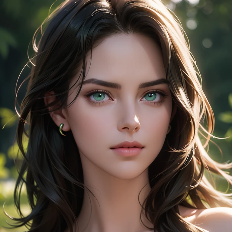 best quality,ultra-detailed,realistic),beautiful detailed green eyes,close-up portrait,Charlize Theron with mesmerizing eyes,graceful and confident posture,soft lighting,dark green background,vibrant colors,hint of mystery and allure,photorealistic rendering,striking beauty,studio shot,sharp focus,intense gaze,sophistication and elegance,subtle smile,high resolution,professional photography,hint of drama,celebrity beauty,perfect complexion,long dark lashes,long wavy brunette hair,subtle makeup,flawless skin,expressive eyes,enchanted beauty,subtle highlights on the face,subtle shadows,subtle reflection in the eyes,faint hint of greenery,emerald green mesmerizing gaze,mesmerizing and captivating presence.