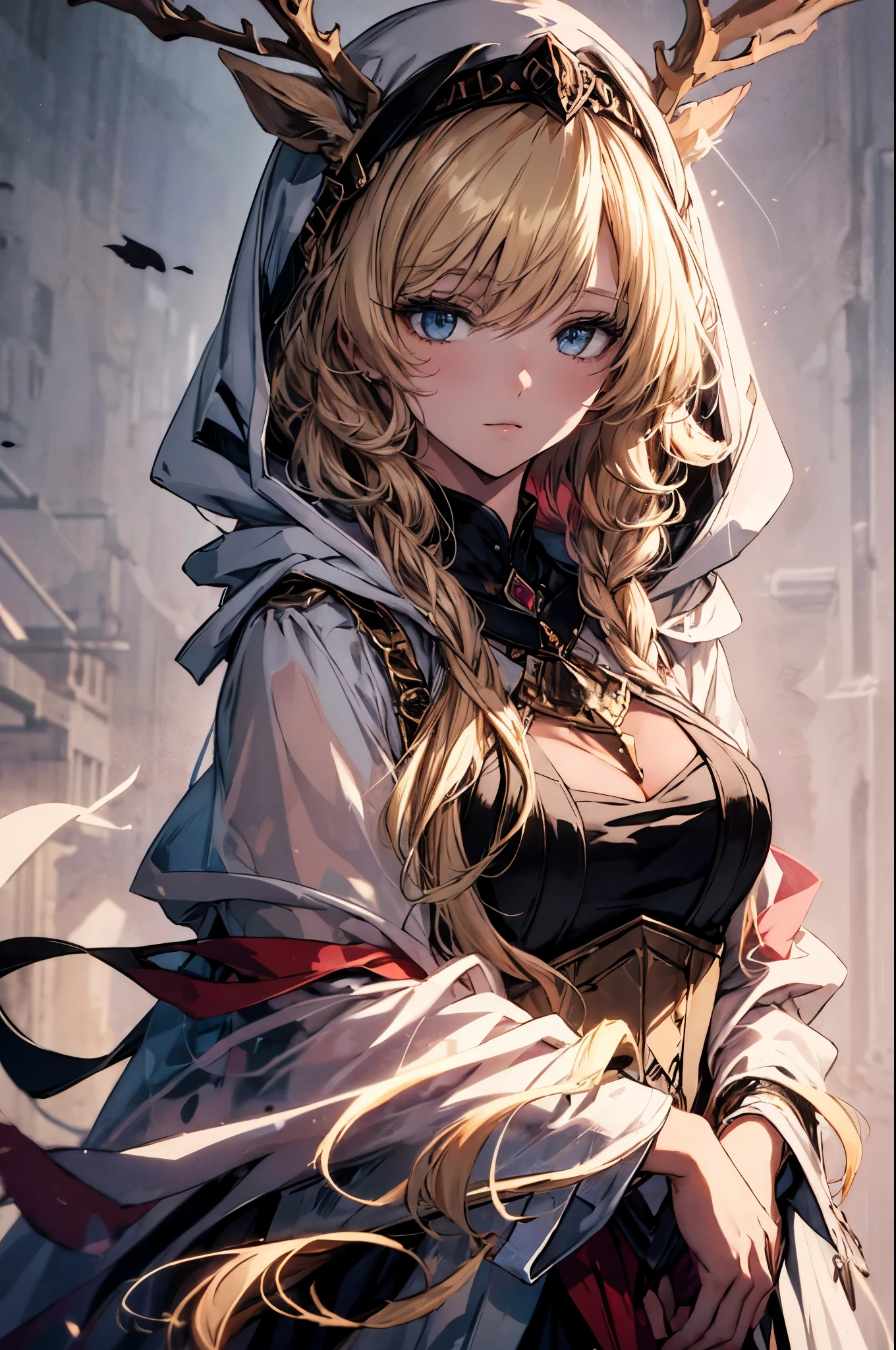 (best quality, 4K, 8k, high resolution, masterpiece:1.2), Super detailed, Noble maiden, Exquisite facial features，Long blonde curly hair details expressed, elegant gesture, dreamy atmosphere, expressive brush strokes, mysterious atmosphere, artistic interpretation,Delicate curls，Detailed floral jewelry, Crystal diamond jewelry，Small fresh aesthetics，Stunning intricate costumes, fantasy illustration, Subtle colors and tones, The details have been upgraded