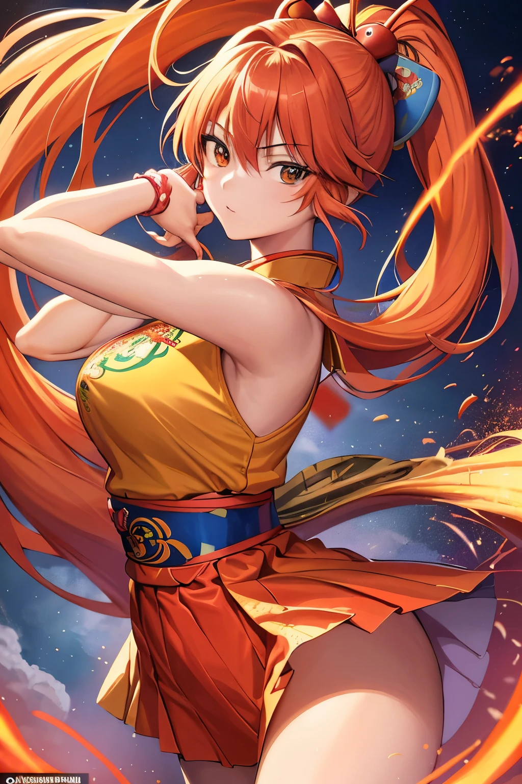 Ultra-detailed wide-area camera captured a stunning masterpiece of Asuka, the iconic 90s Japanese anime character, with her distinctive orange long hair styled in two playful ponytails. Dressed in traditional Chinese clothing, her attire showcased intricate Chinese elements fitting for the Showa era. Hand-held firecrackers added a burst of vibrant colors to the scene.
Masterpiece, best quality, Asuka's portrait exuded the essence of the retro character style that resonated with the Eva series, created by visionary anime director Hideaki Anno. With detailed painting techniques reminiscent of the Chinese brushwork style, the 1.6