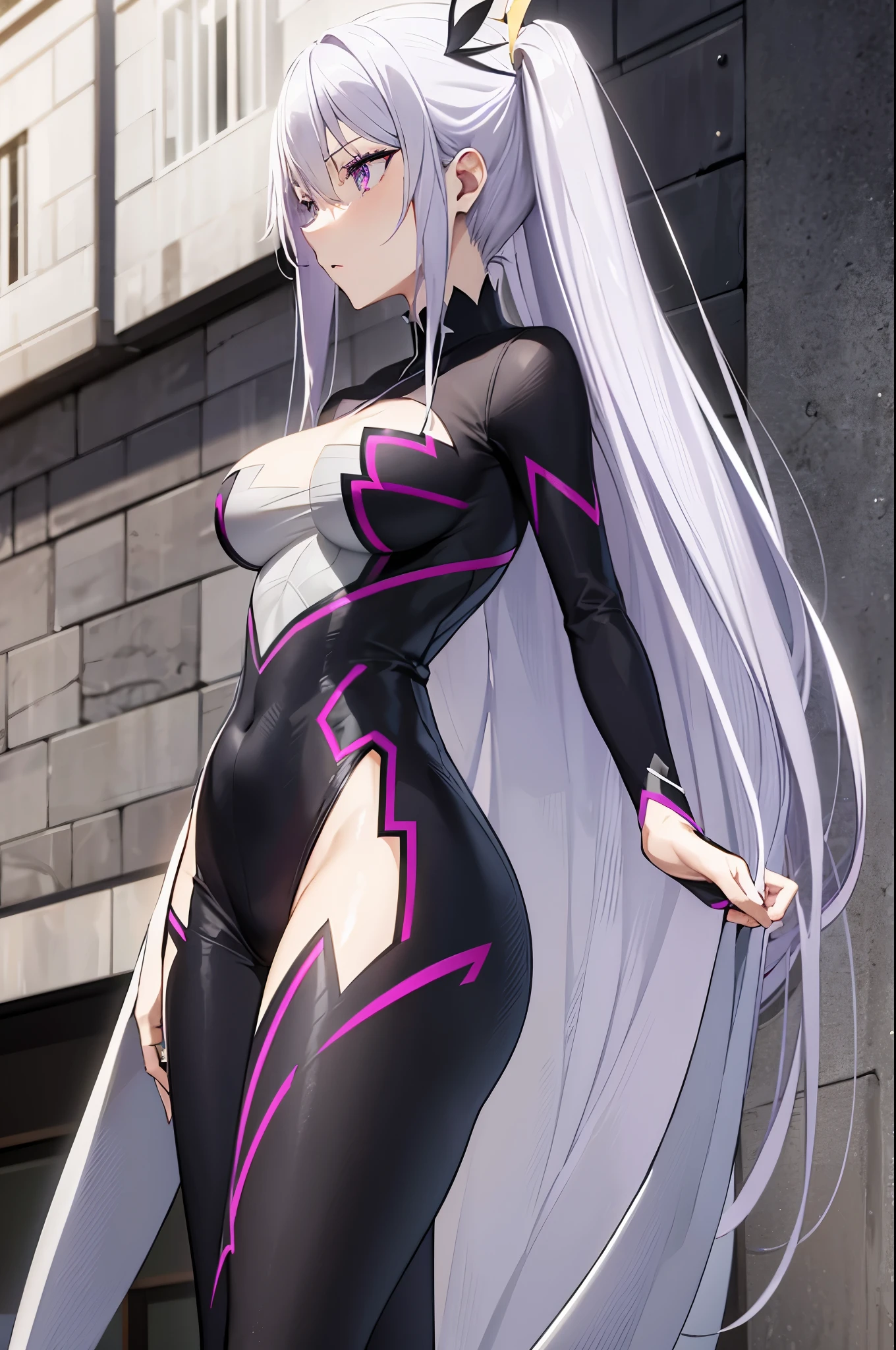 reona silver hair long hair large breasts purple eyes hair ornament,Power Suit: Sleek, Tailored, Professional.
