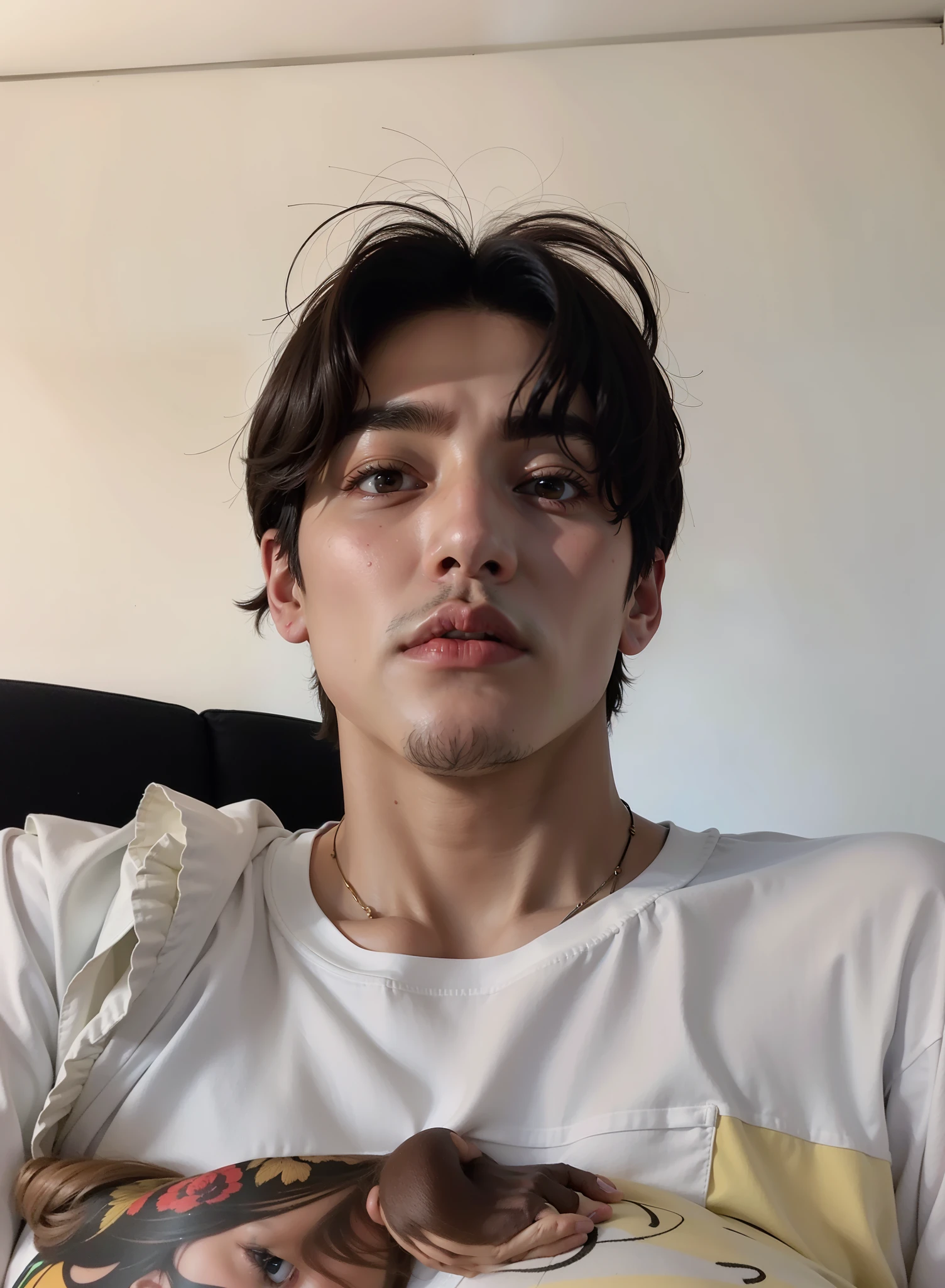 There's a man sitting on a couch in a white shirt, taken at the beginning of 2020, headshot imagem de perfilture, Kim taehyung, Jungkook, Kim taehyung, hyung tae, inspirado em taehyung, imagem de perfil, BTS, 27 anos de idade, homem sul-coreano