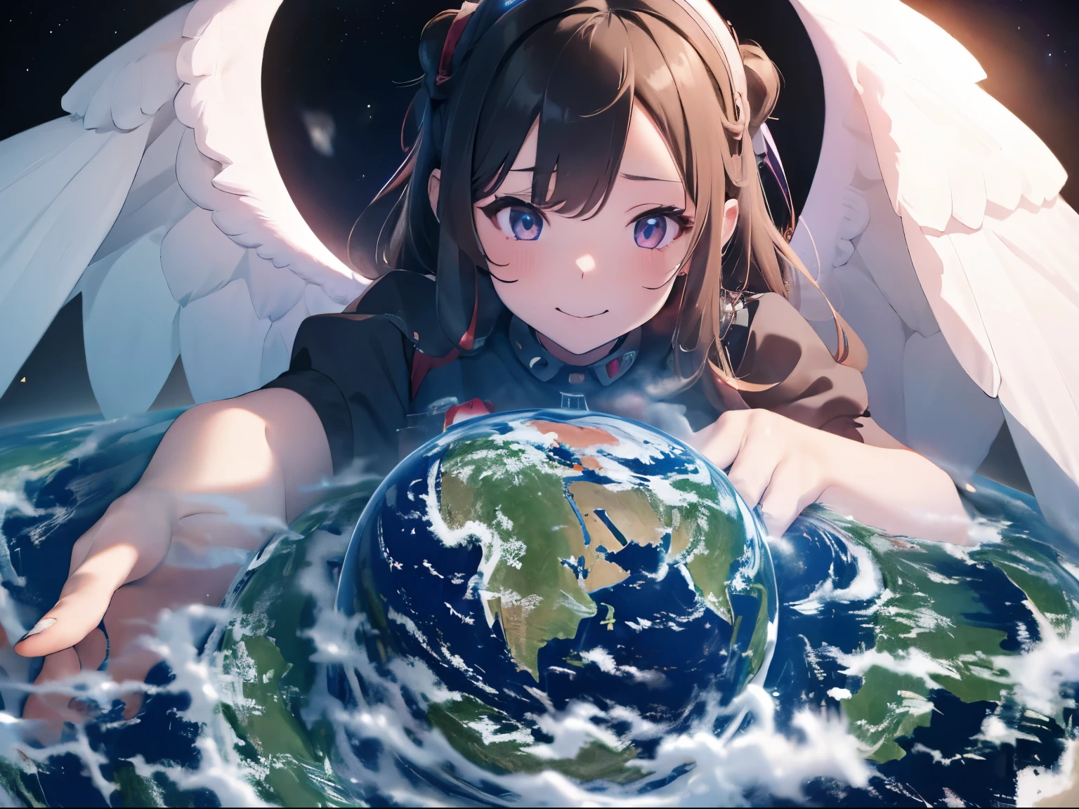 2 girl Anime giantess, giant breasts, gigantic breasts, giantess, masterpiece, best quality, flawless skin, detailed eyes, giga giantess, alien giantess, bigger than planet, , naked, no clothing, long hair, wavy hair, colored hair, pure glowing white angelic eyes, biggest breasts, giantess growth, wearing electronic headpiece, giga anime giantess, Seductive, horny, flushed, perfect skin, neon blue and red lights, space in background, much larger than universe, breasts larger than earth, glowing seductive white angelic eyes, completely white eyes, neon red ominous pupils, futuristic, Sitting up straight, Leaning towards the viewer, Multiple girls, Ominous but comforting smile, Luring the viewer, SFW