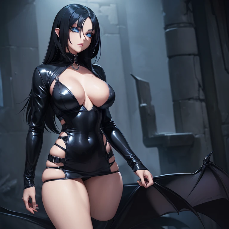 (((Alone))),(((Draconian Woman))),(((Hair black as night))),(((Deep blue eyes))),((( Thin waist))),(((Large breasts))),(((Thick thighs))),(((Striking clothes)))