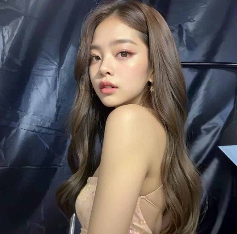 Araffe woman with long brown hair in a pink dress, jennie rosa negro, portrait of jossi de blackpink, Lalisa Manobal, jossi de blackpink, parque roseanne de blackpink, Lalisa Manoban de Blackpink, con cabello largo, tzuyu de dos veces, solo photo shoot, ondulado, gongbi, jaeyeon nam, glossy magazine photo shoot