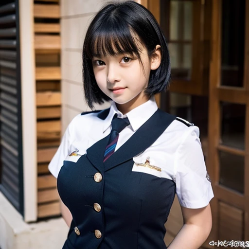 18 years old、、uniform、big breasts、shortcut、black hair