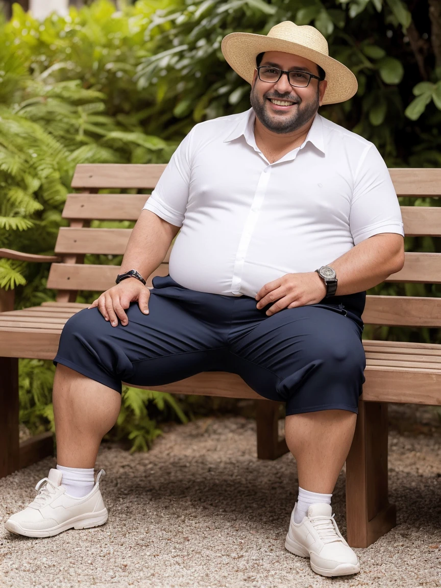 (Just huge plump morbid thighs extremely thick) usando apenas sunga amarela, Nudez Despido sem nenhuma roupa usando apenas sunga cores variada, Uma luz amarelada de fim de tarde ilumina o corpo e o ambiente,alta qualidade, sombras no ambiente, sombreamento suave, altamente detalhado, solid, Gritty Reality Scenario for a 42-Year-Old, sexy e gordo, barbudo, cheio de suor, corpo inteiro, barriga grande, only he is wearing black prescription or sports glasses in the image, wearing several modic bracelet on the wrist, using watch, cord, aneis, brinco
, smiling Laughing expression of great happiness, wearing a hat or wearing a hat on the head, ((ele usa apenas no corpo cueca box com detalhes branco)),rosto atordoado,Abra as pernas, Florida square environment luxurious outdoor place, He takes his English Cocker Spaniel or English Bulldog for a walk, Dalmatians, collie, Maltese, he affectionately holds the dog in his arm or holds him by petting him on his lap.