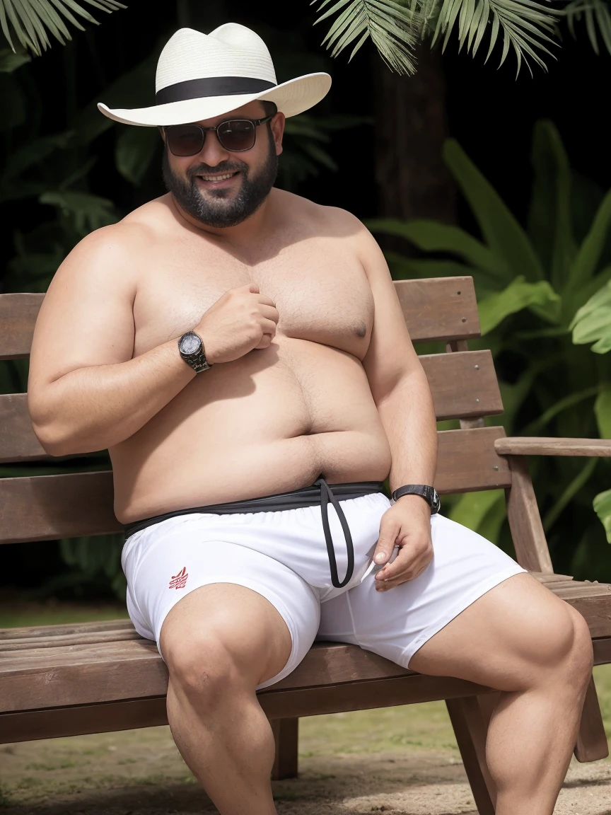 (Just huge plump morbid thighs extremely thick) usando apenas sunga amarela, Nudez Despido sem nenhuma roupa usando apenas sunga cores variada, Uma luz amarelada de fim de tarde ilumina o corpo e o ambiente,alta qualidade, sombras no ambiente, sombreamento suave, altamente detalhado, solid, Gritty Reality Scenario for a 42-Year-Old, sexy e gordo, barbudo, cheio de suor, corpo inteiro, barriga grande, only he is wearing black prescription or sports glasses in the image, wearing several modic bracelet on the wrist, using watch, cord, aneis, brinco
, smiling Laughing expression of great happiness, wearing a hat or wearing a hat on the head, ((ele usa apenas no corpo cueca box com detalhes branco)),rosto atordoado,Abra as pernas, Florida square environment luxurious outdoor place, He takes his English Cocker Spaniel or English Bulldog for a walk, Dalmatians, collie, Maltese, he affectionately holds the dog in his arm or holds him by petting him on his lap.