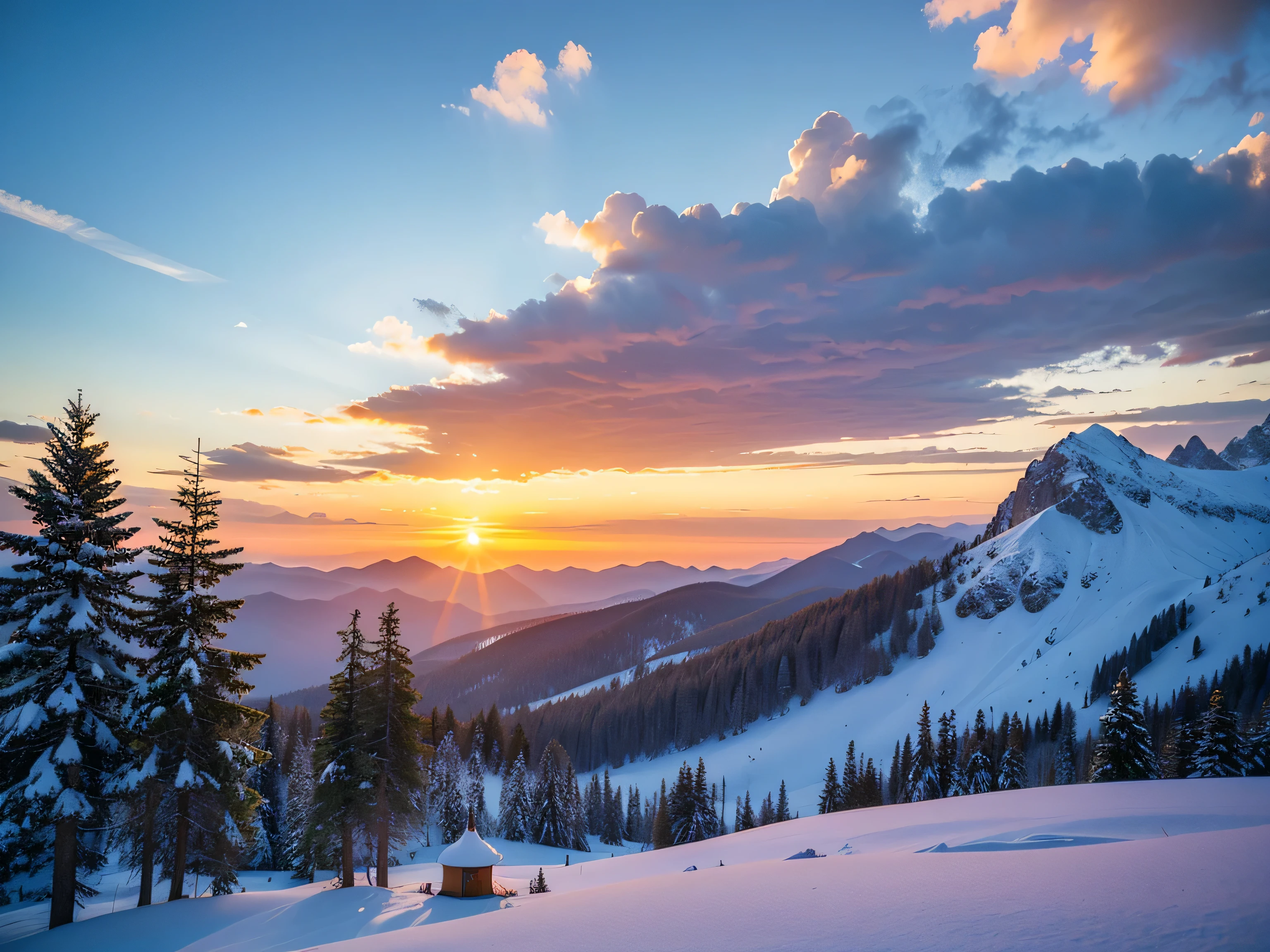 Majestic, mountain range, basking in sunrise, landscape photography. looking yurt far away