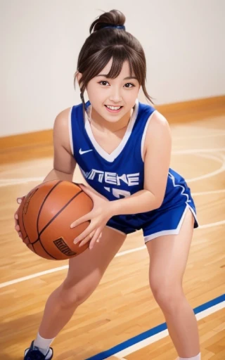 full body,looking down,dribbling a basketball,,smile,sportswear for basketball, adorable, japanese girl, Hair brown hair,Braid, hair scrunchie, (high color saturation:1.0), highest quality, ultra high resolution, photo-realistic, Super detailed, 8K, RAW photo NSFW
