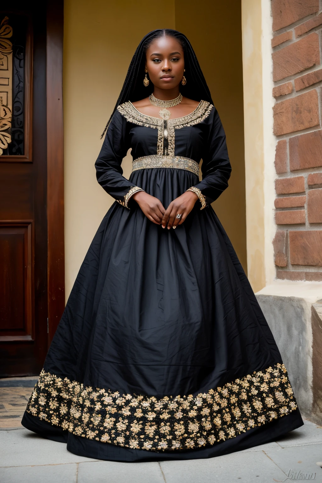 ((best quality)), ((masterpiece)), (detailed), black woman, dark skin, traditional slavic dress