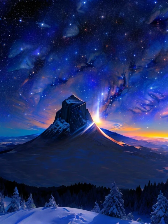 Piezas maestras、Calidad superior、calidad de imagen superior、calidad 8K、、Hermosa imagen del cielo estrellado、magnificent、Arched Milky Way:1.9、Monte Fuji、Lago azul