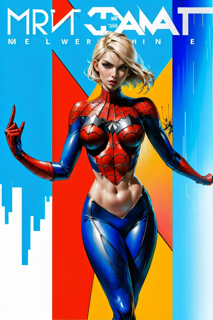 Elisha Cuthbert、Sticking out the navel、newyork、She wears a torn Spider-Man suit,wearing a skirt、abstract photorealistic、(masterpiece、highest quality、High resolution:1.4)、detailed、複雑なdetailed、looking at the viewer, figure, (magazine:1.3), (cover-style:1.3), woman, vibrant, take a pose, With confidence, Performance, statement,scene, article, cover, bold, to attract attention, title, stylish, Font, catchy, headline, bigger, impressive,