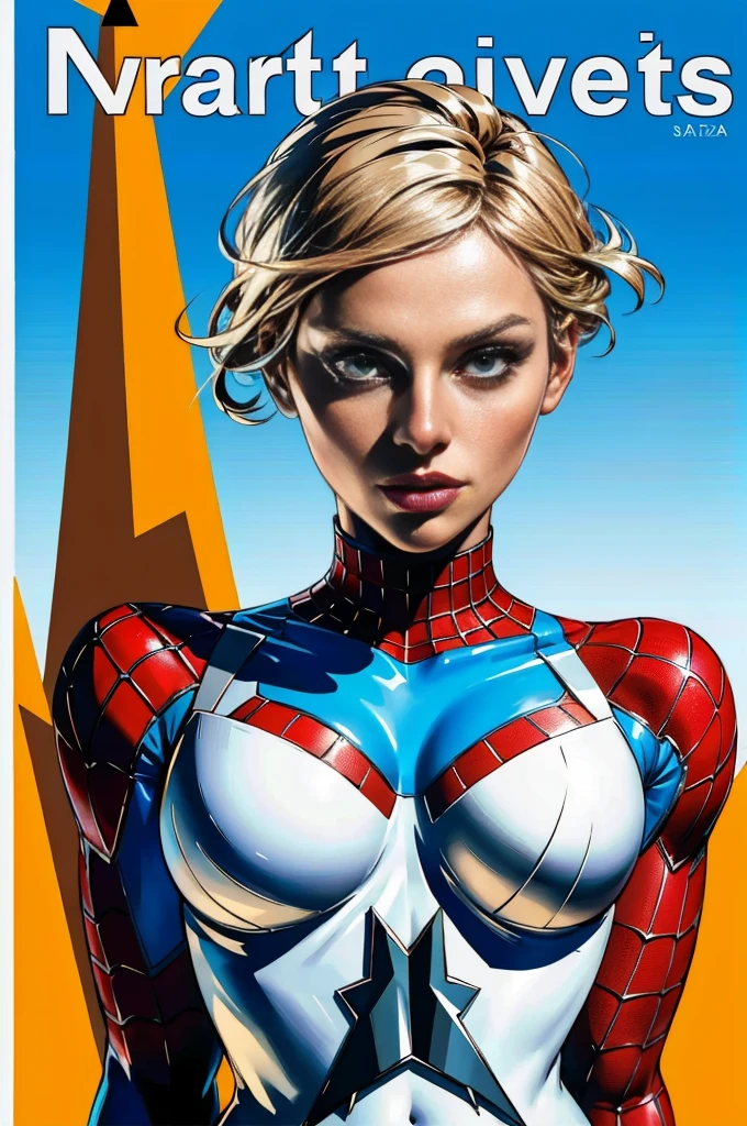 Elisha Cuthbert、Sticking out the navel、newyork、She wears a torn Spider-Man suit,wearing a skirt、abstract photorealistic、(masterpiece、highest quality、High resolution:1.4)、detailed、複雑なdetailed、looking at the viewer, figure, (magazine:1.3), (cover-style:1.3), woman, vibrant,  take a pose, With confidence, Performance, statement,scene, article, cover, bold, to attract attention, title, stylish, Font, catchy, headline, bigger, impressive,