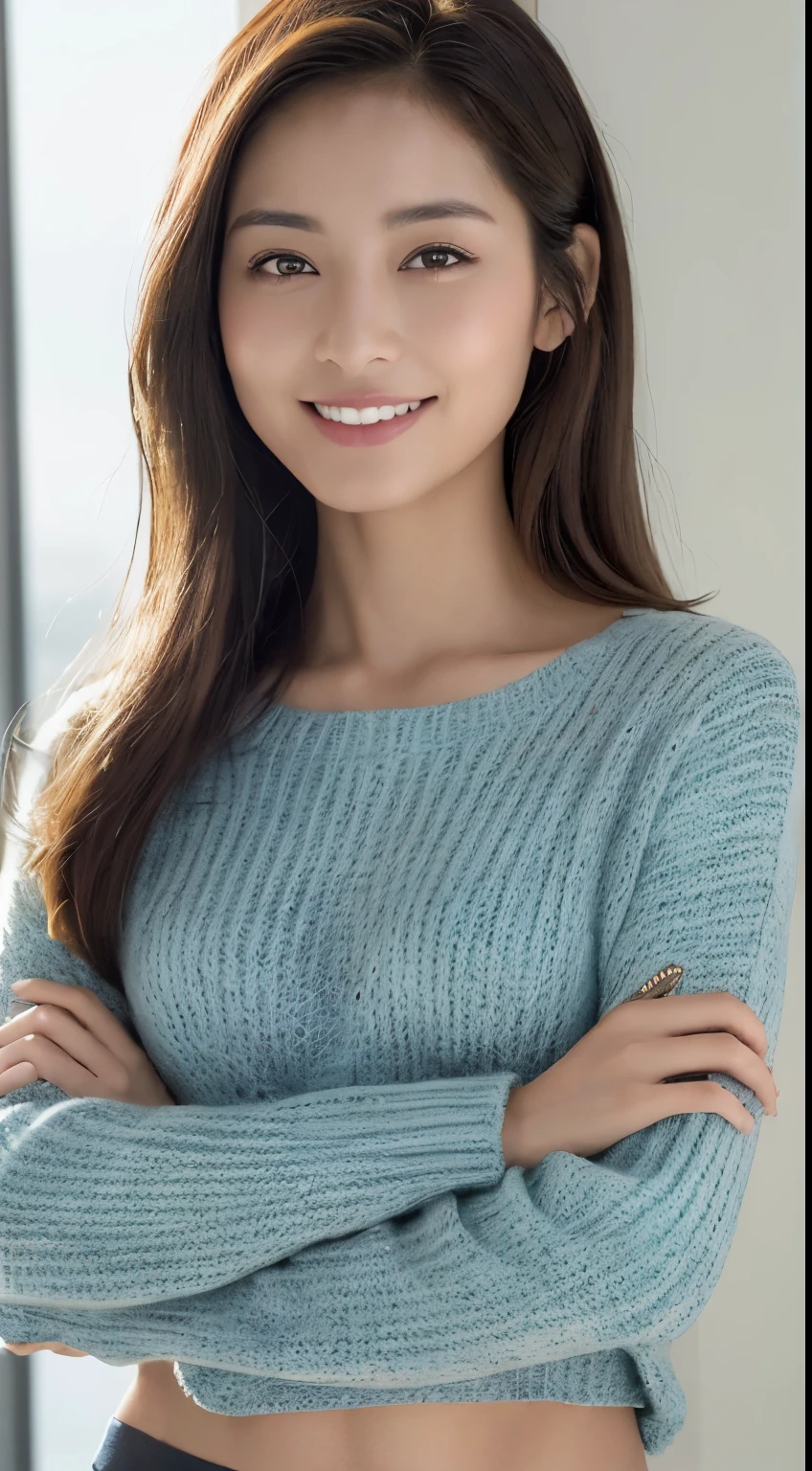 ((Calidad superior, 8k, obra maestra: 1.3)), 1 chica, Slim Abs Belleza: 1.3, (Peinado Casual, Little: 1.2), Knitted sweater: 1.1, Cara ultra delgada, ojos delicados, double eyelids, Sonrisa, Perfil Inicio