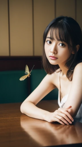 Girl with necklace and dragonfly, Aya purgatory, Japan flower and Shiba Inu, Ayami Amano, Young sensual gravure idol, japanese model, Ayami, Ayami Kojima, It rains, Young glamorous gravure idol, Stunning and charming characters, Yoshitomo Nara, japanese goddess (highest quality, 4K, High resolution, table top:1.2), Super detailed, realistic:1.37, nffsw, bright colors, portrait, Natural light
