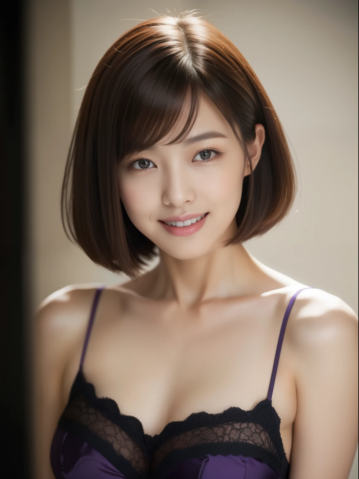 ((top-quality、8K、​masterpiece:1.3))、1girl in、Slim Abs Beauty:1.3、(Casual Hairstyles、huge tit:1.2)、barechested、teats、ultra beautiful faces、Delicat eyes、二重まぶた、a smile