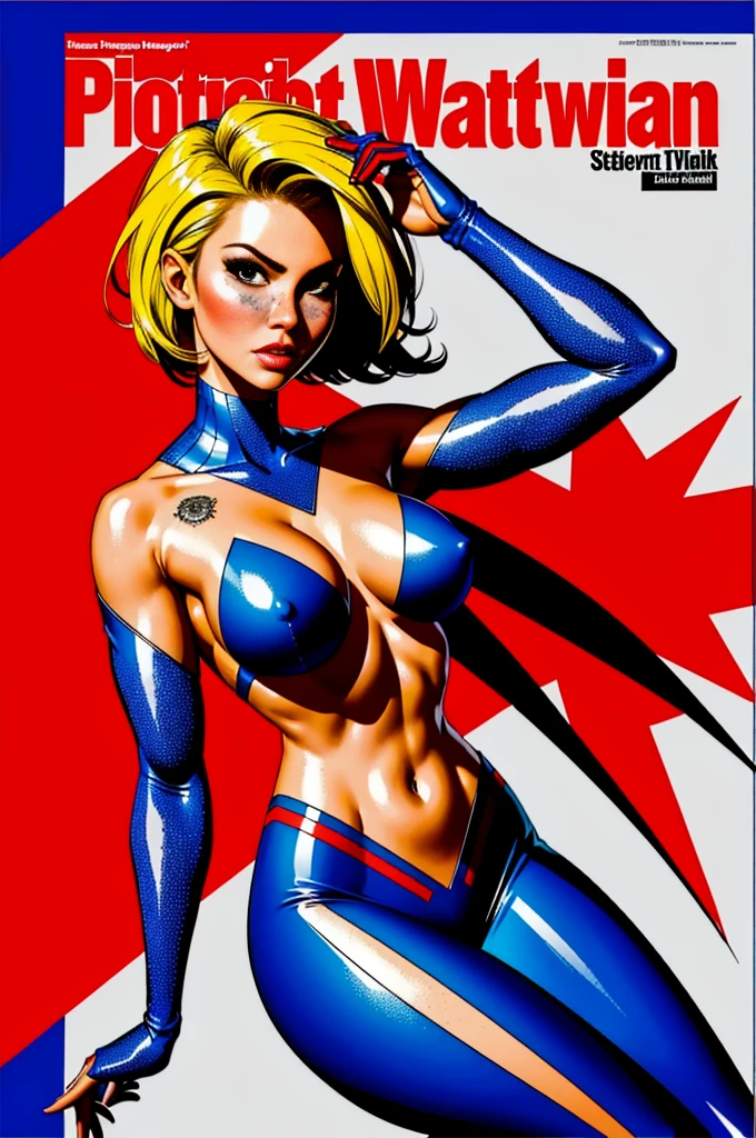 Elisha Cuthbert、Sticking out the navel、newyork、She wears a torn Spider-Man suit,wearing a skirt、abstract photorealistic、(masterpiece、highest quality、High resolution:1.4)、detailed、複雑なdetailed、looking at the viewer, figure, (magazine:1.3), (cover-style:1.3), woman, vibrant,  take a pose, With confidence, Performance, statement,scene, article, cover, bold, to attract attention, title, stylish, Font, catchy, headline, bigger, impressive,