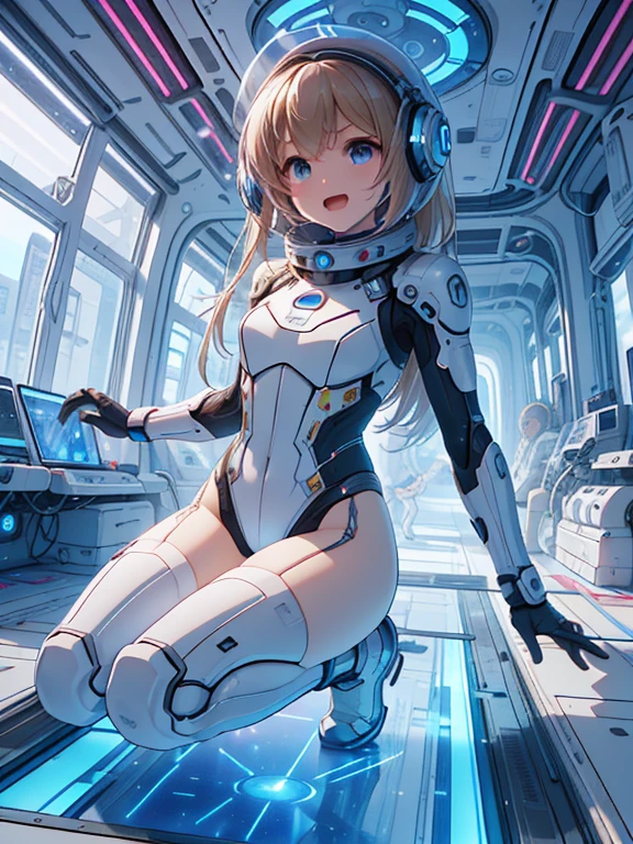 beautiful feet, trickle, white background, The art work is, Includes lots of vibrant colors and blurry surreal details, Scattered beneath the surface, Highly detailed focus, realistic, Humanity, (best quality), slave collar, and the tongue sticks out, scream, sweat legs, royal sister, Ripe body, 4K, White, plump and delicate body, plump ass,cute女の子のダイナミックなポーズ, She wears a form-fitting, Immediately grab attention, Shimmers in different neon colors when exposed to light, It is a small LED light that flashes to an invisible beat, そして遊び心のあるlaughterが彼女の唇を飾ります, With background: Hype Color – Neon Pink, and deep yellow, Create an energetic vortex, White lightning streaks zigzagging across the background, 最high quality、best image quality、masterpiece、woman((18-year-old、cute、blonde、long hair、Black Robot Armor、Luminescent chest parts、Gold Arm、big bust、Bust 95、wide open chest、Slender、laughter、cyber eyes、Show the whole body、beam effect))、high quality、Depth of bounds written、((Inside the spaceship)), (Outside the window, space, Earth from space, spaceport)、With background((Cyberworld))、depth((Computer mass))
