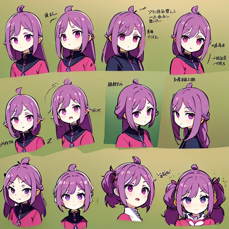Personagem feminino chinesa,cabelo longo,cheio e ondulado de cor castanho escuro, seus olhos castanhos escuro, cor da pele parda, in anime version, de cores das veste branca, with pink and lilac details, em desenho flores, uma personagem feminina estilo anime e uma mestra de bombas Model sheet.