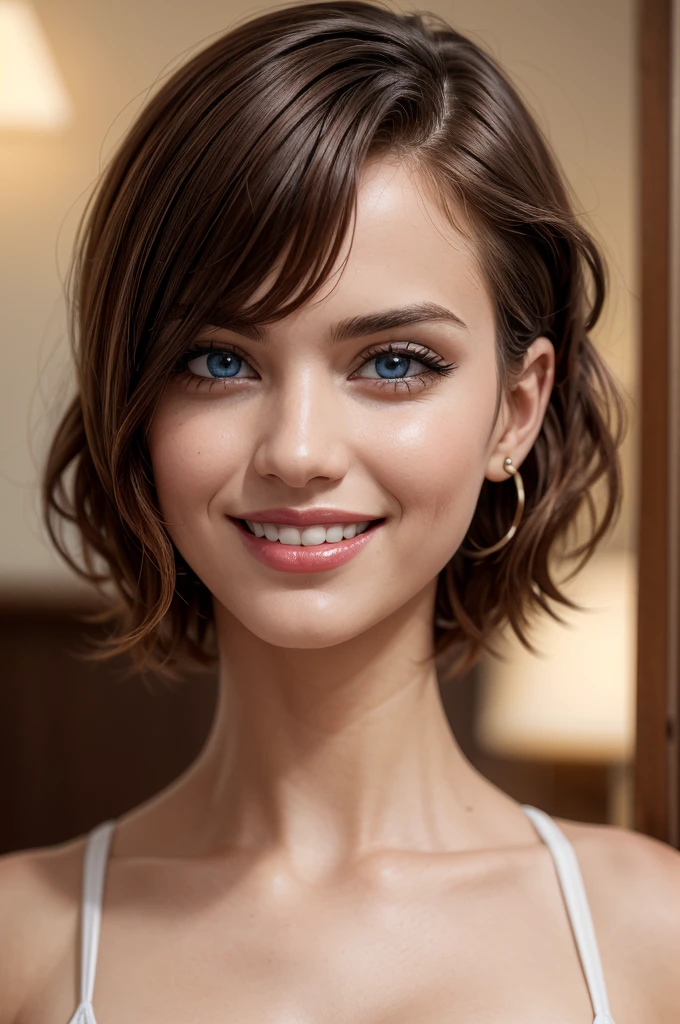 creates the face of a 20-year-old Latin girl with curly red bob hair, white teeth, full red lips, light blue eyes, thin face, hinted smile and sexy look, in the foreground, retina, ccurate, anatomically correct, textured skin, super detail, high quality, award winning, highres, 4K, masterpiece