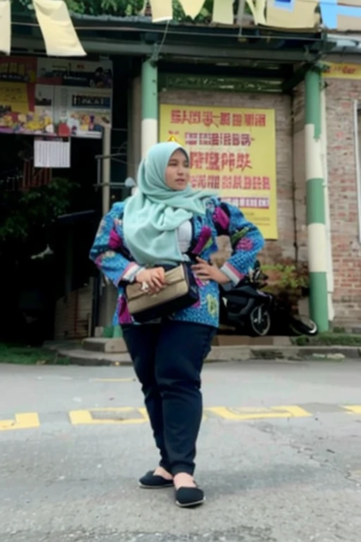 arafed woman in hijab standing in front of a building, inspired by Ni Yuanlu, inspired by Bernardino Mei, inspired by Nazmi Ziya Güran, inspired by Naza, inspired by Cheng Shifa, standing in township street, standing in a township street, faridah malik, inspired by Mym Tuma, standing in street