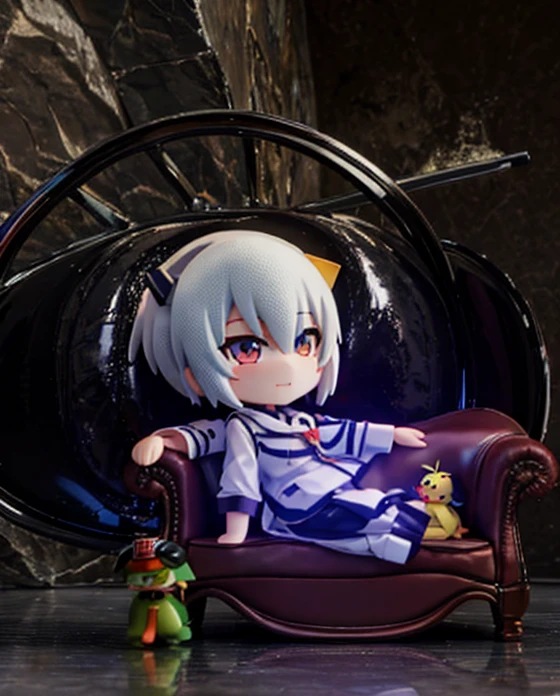 there is a stuffed animal con auriculares on sitting on a couch, anime peripheral, I will deny the matter, Rei Ayanami, con auriculares, con auriculares, ayanami, foto de perfil 1024px, Orejas de anime, 8k!, 4k!, de arknights, tiene auriculares, e-chica, and - girl, Estilo como Nendoroid