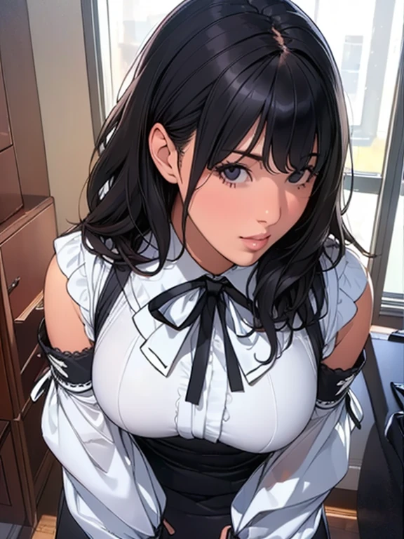 NSFW Anime drawing with vivid colors Full body Maid uniform:1.3 1 adult woman nude:1.3 1 adult male、Being raped:1.3 On a white bed, in an apartment room, excitement, sweat, flushing, teeth grinding), (Night, dark room, apartment room, lying on a white bed, troubled face, crying face, sexy)、 No sleeve、(Black hair, medium length, ponytail, straight hair, bangs swept to the side:1.9 Slanted eyes Brown eyes Tall Big breasts Strong Beautiful Cute) 、 Sex with a skinny muscular guy