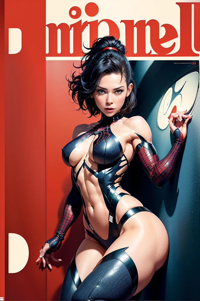 Evangeline Lilly、Sticking out the navel、newyork、She wears a torn Spider-Man suit,wearing a skirt、abstract photorealistic、(masterpiece、highest quality、High resolution:1.4)、detailed、複雑なdetailed、looking at the viewer, figure, (magazine:1.3), (cover-style:1.3), woman, vibrant, take a pose, With confidence, Performance, statement,scene, article, cover, bold, to attract attention, title, stylish, Font, catchy, headline, bigger, impressive