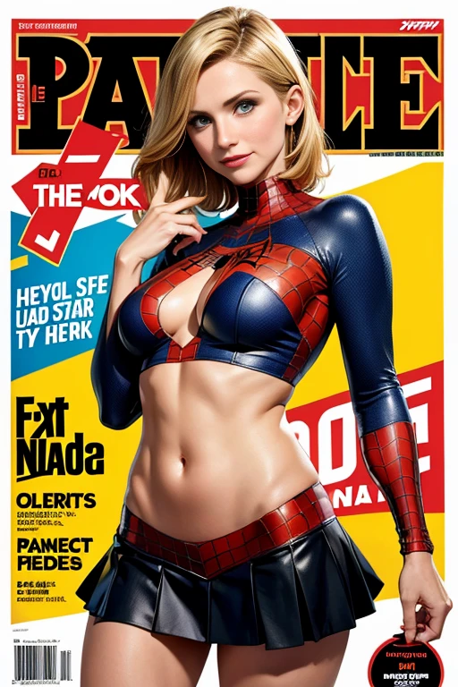 Cameron Diaz、Sticking out the navel、newyork、She wears a torn Spider-Man suit,wearing a skirt、abstract photorealistic、(masterpiece、highest quality、High resolution:1.4)、detailed、複雑なdetailed、looking at the viewer, figure, (magazine:1.3), (cover-style:1.3), woman, vibrant, take a pose, With confidence, Performance, statement,scene, article, cover, bold, to attract attention, title, stylish, Font, catchy, headline, bigger, impressive