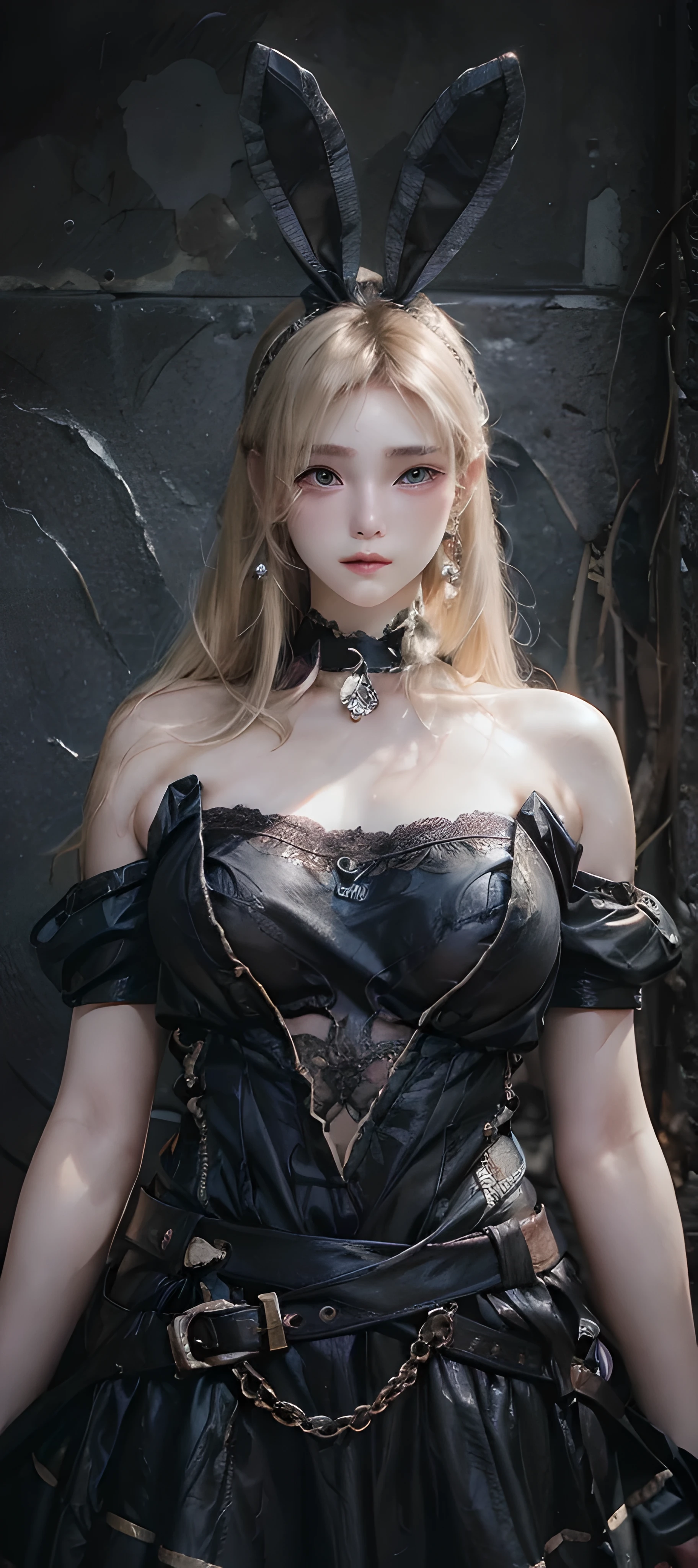 (female:1.2), 8k, ultra hd, ultra detailed texture, hyper realistic, masterpiece, detailed texture, detailed face, detailed skin, detailed lighting, (photorealistic:1.5), best quality, beautiful lighting, cinematic lighting, professional lighting, ultra highres, realistic, detailed hair, real hair, high quality, (realskin:1.5), extremely detailed, finely detail, ultra-detailed, 1girl, solo, goddes, (beautiful eyes:1.5), red lips, parted lips, nose, white skin, pretty, beautiful, details blonde hair, bunny earsband