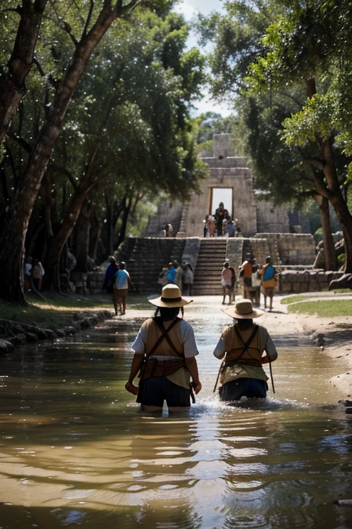In a region where there are no mountains or rivers, a group of Mayans leaving Chichén Itzá for the first time in the year 572 AD.C. llegan a un pueblo llamado Panab Haa "there they dug looking for water, and when they came from there they refilled their loads with water from the depths". Es decir hicieron pozos