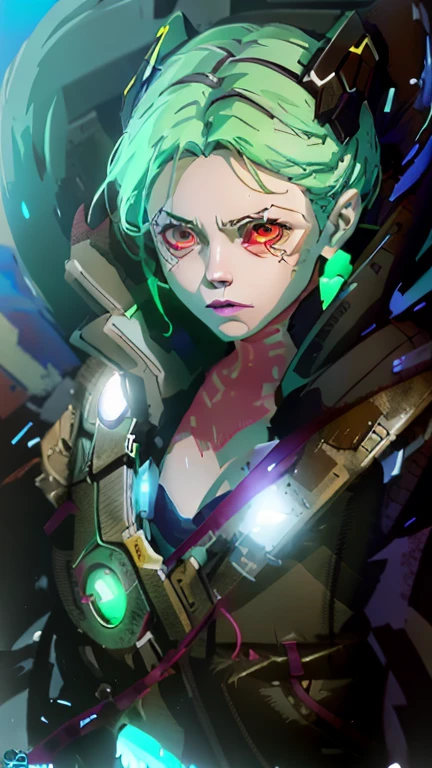 um close de uma mulher com cabelo verde e roupa preta, Remeca (Cyberkunk? edgerunners), Ross Draws 2. 0, Ross Draws 1. 0, pintura digital rossdraws, desenho animado rossdraws vibrante, Lois van Baarle e Rossdraws, Stanley Artgerm Lau, Ross Draws 2. 5, :: rossdraws, artgerm extremamente detalhado, retrato de rossdraws