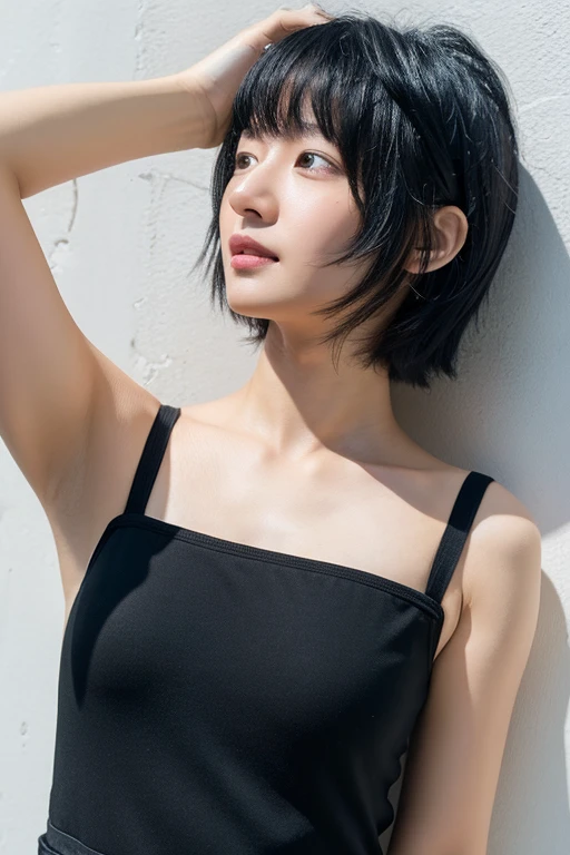black hair short hair woman Upper body