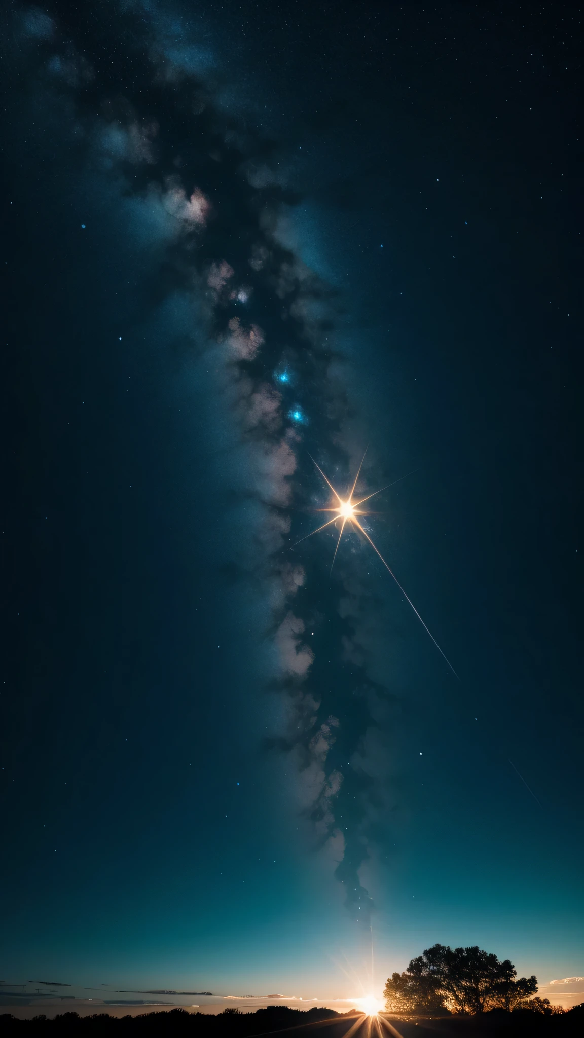 cyan starry sky with sun