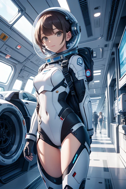 Machine Girl，white color，flat chest， girl,bing astronaut