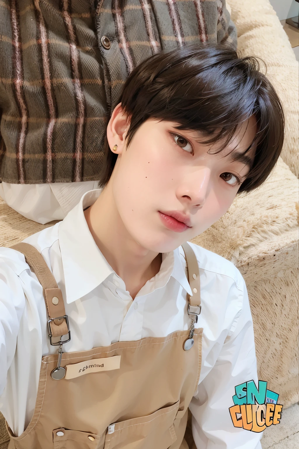 chiseled asian boy with white shirt and brown overalls, Kim sunoo, male Ulzzang, com cabelo curto, adorable and pale korean face, sakimichan, cai xukun, Ulzzang, Jinyoung Shin, 🚿🗝📝, Jung Jaehyun, hyung tae, Jungkook, profile picture with headshot, Sunoo do enhypen, sunoo Bonitinho, inspirado em Bian Shoumin