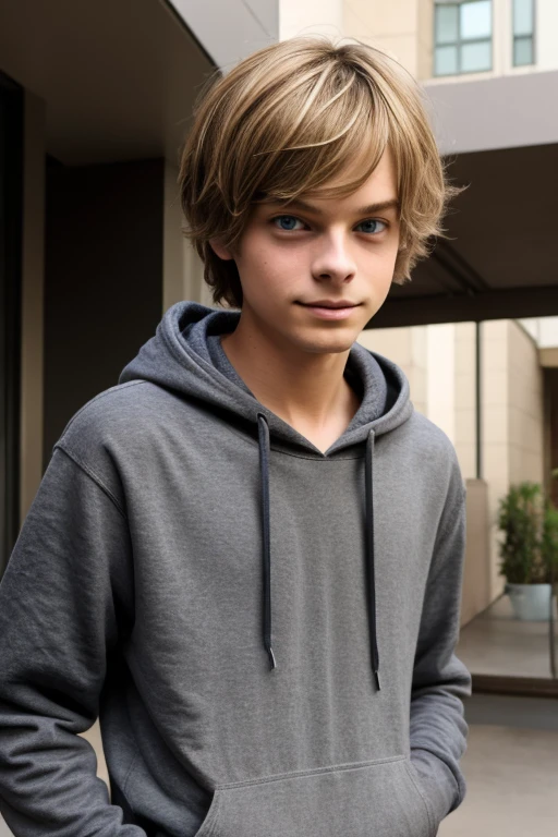 Cute, twink, dark blonde hair, teen, teenager, black hoodie, femboy, short hair, messy hair, matthew grey gubler,