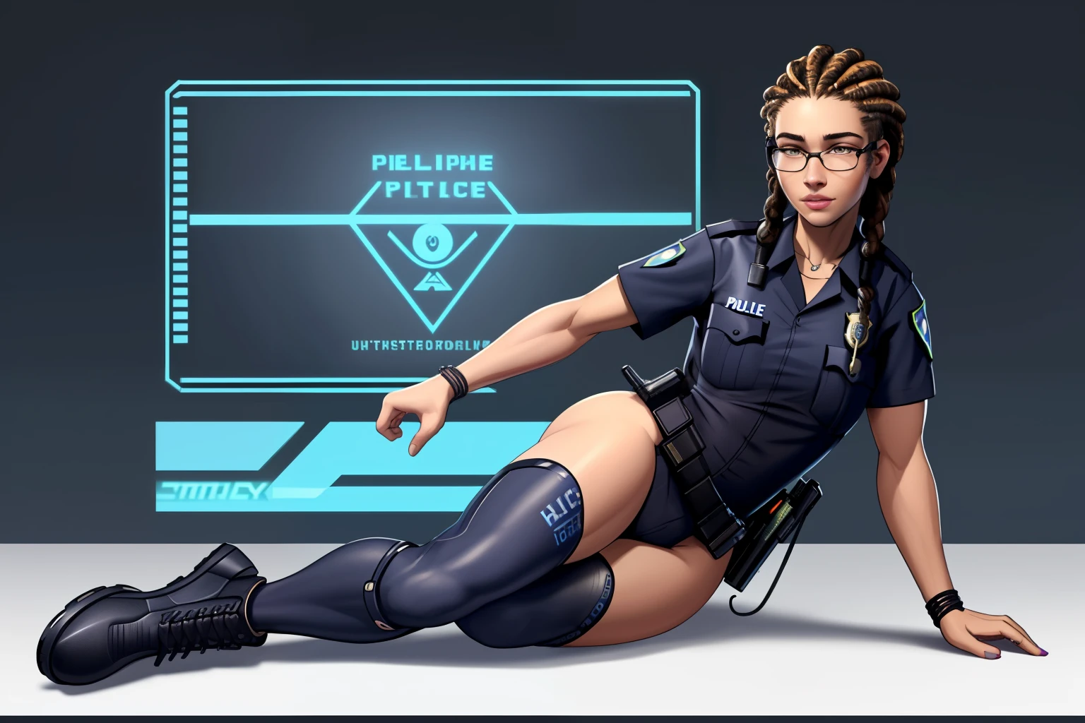 ((masterpiece)),(((best quality))),((character design sheet)), illustration,1woman, environment Scene change, (long braided hair:1.4),((cyberpunk police officer:1.5)), muscular, black legs, thick legs, (pale skin:1.3)scribbles and marks, light blue shirt, ((detailed face:1.1)), rough sketches, (puffy lips:1.4), pose too, ((brunette hair:1.2)), (police officer outfit:1.3) , 8k,16k, (simple background, light background: 1.3)  ((Style 20 year old black woman with glasses , com ,big vagina Art Vista de Corpo Inteiro, plano completo, View various frontal poses,  de personagem,  views and points of view, um personagem, corpo inteiro, personagem com menos, estilo de roupa, no mesmo Estilo de cabelo, less Type of footwear, FORTE )):: ((full body view, plano completo, Vista  design de personagem,  views views, de um personagem, corpo inteiro,, personagem com menos, estilo de roupa, no mesmo Estilo de cabelo, less Type of footwear)):: Uma mulher Moreno de uma mulher  seios , position of 69 position, cabelo afro caindo para a frente, Tipo Rasta, but braided, com belos seios corpo perfeito com , a wide thigh is a beautiful woman, com seios lindos corpo perfeito, uma coxa larga, um destino com ,sexual expression, erotismo
