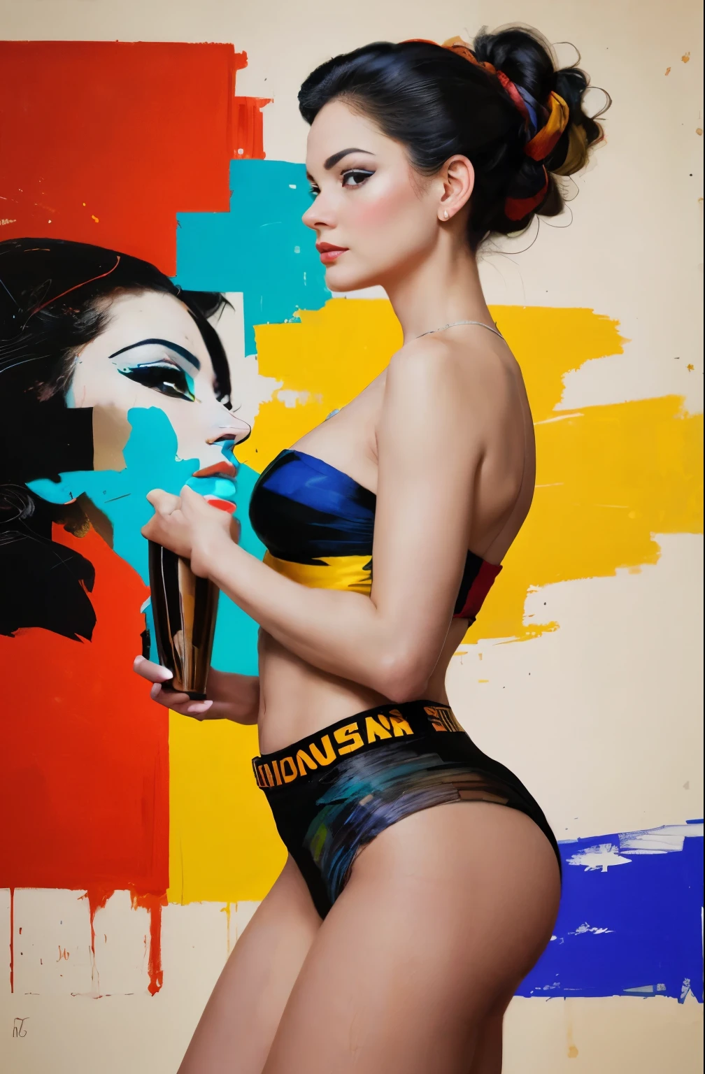 painting of woman, tumbler, figurative art, Beautiful and expressive paintings, Beautiful artwork illustration, very colorful tones, wonderful, cool beauty, highest quality,official art, women only, sharp outline, best shot,  Written by Sandra Chevrier, Dave McKean、by Richard Avedon、Written by Makiezi Kusiala, luminous design