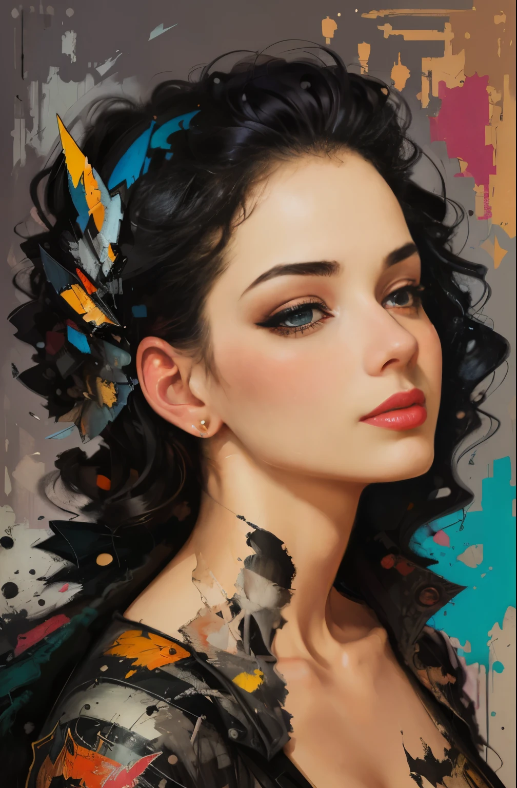 painting of woman, tumbler, figurative art, Beautiful and expressive paintings, Beautiful artwork illustration, very colorful tones, wonderful, cool beauty, highest quality,official art, women only, sharp outline, best shot, vector art, Written by Sandra Chevrier, Dave McKean、by Richard Avedon、Written by Makiezi Kusiala, luminous design