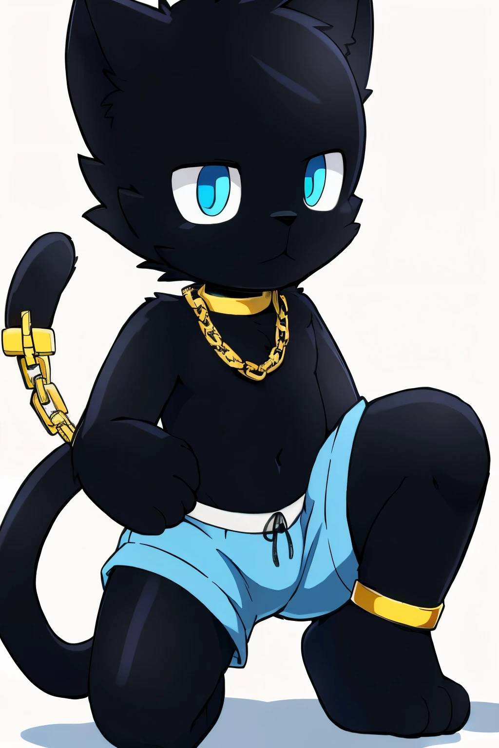 a close-up of a cartoon cat with a chain around its neck, sora como um gato, commission for high resolution, anime peludo, fursona usando roupas estilosas, Gato de anime, fanart de alta qualidade, anthropomorphic ninja cat, visual de anime de um gato fofo, arte peluda!!!, um gato antropo, estilo varguyart, arte fursona