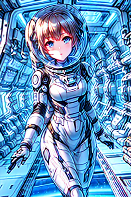 ticker_eriri, sawamura spencer eriri, 1 girl, blonde hair, blue eyes, twin tails, alone, tooth, long hair, hair ribbon, anime coloring book, blush, bangs, black ribbon, long dress AND (spacesuit):0.3, maid AND (spacesuit):0.3,Long sleeve maid clothes,maid apron, roswaal mansion maid uniform, , (masterpiece:1.6, highest quality), (Beautiful detailed eyes: 1.2), bing astronaut