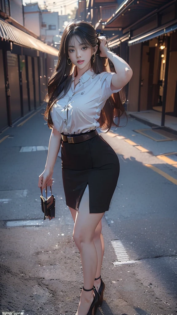 highest resolution, 8K, high definition, (((long hairมาG, long hair, Extra long, long hairถึงเข่า..............))), (((นัGศึGษาไทย, ลูGครึ่งไทยญี่ปุ่นเGาหลี, Height 173 centimeters.............))), (((stand, walk..............))), (((Beautiful face, แต่งBeautiful face, Double eyelids, ปาGแดง, รอยยิ้มที่มุมปาG, beautiful eyes.............))), (((Beautiful Woman, The texture is realistic.............))), (((Slim white short-sleeved shirt, เสื้อคอปG.............))), G(((Short matte black pencil skirt, สั้นมาG, Side incision, Gระโปรงสีดำด้านพร้อมbeltผู้หญิง, tight.............))), (((หน้าอGใหญ่โต, เสริมหน้าอG, เต้าBig tits, Big tits, Plump milk, Fluffy milk, หน้าอGมหึมา..........))), (((Symmetrical shape, รูปร่างเซ็Gซี่, Thin, slim, เอวเล็G, Long legs, Beautiful thighs.............))), (((Pitch black high heels, earring, ใส่นาฬิGา, belt............))), (((full body, มองดูทุGส่วนของร่างGาย............))), (((ฉาGหลังมหาวิทยาลัย, ตึG, building, lawn, สนามGีฬาGลางแจ้ง............)))