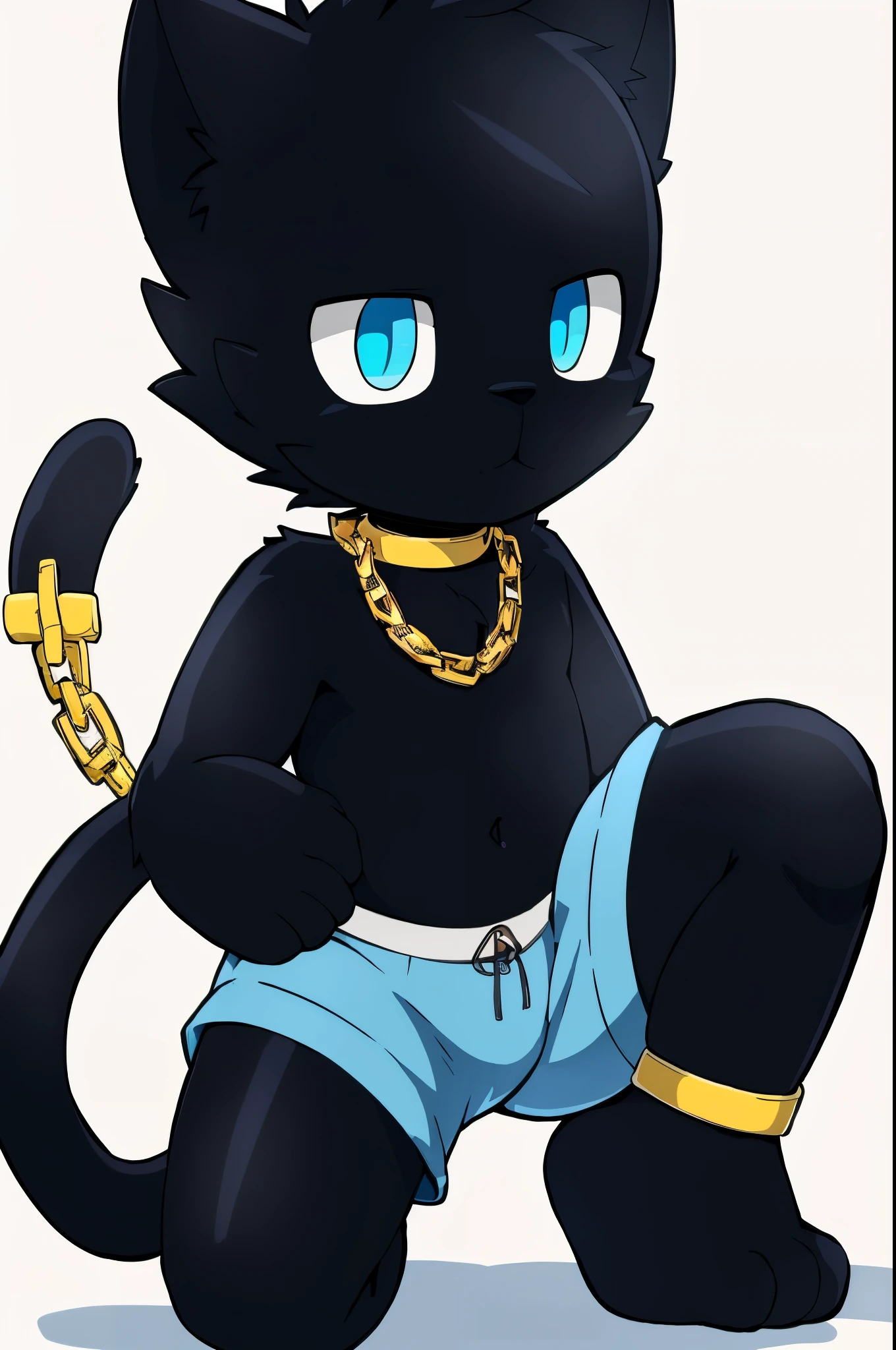 a close-up of a cartoon cat with a chain around its neck, sora como um gato, commission for high resolution, anime peludo, fursona usando roupas estilosas, Gato de anime, fanart de alta qualidade, anthropomorphic ninja cat, visual de anime de um gato fofo, arte peluda!!!, um gato antropo, estilo varguyart, arte fursona