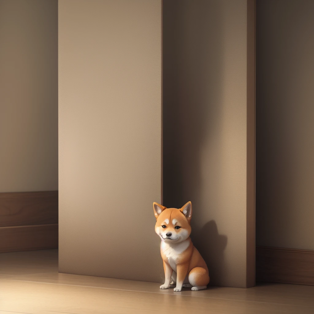 Sad little Shiba Inu curled up in the corner