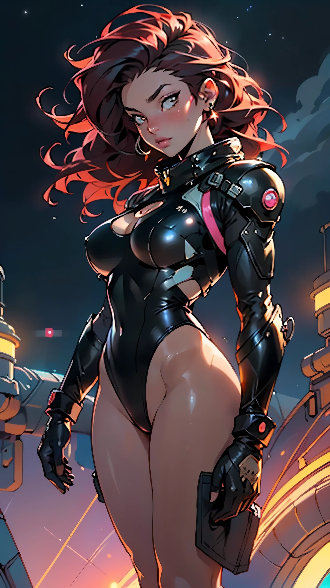 cute bunny girl,(((1girl))),((bunny girl with extremely cute and beautiful black hair)),(((bunny girl,anthro furry cute,bunny-girl))),(((bunny ears,bunny ears on head,big bunny ears))),
(large breasts:1.4),saggy breasts,((((black hair,red hair, two-tone hair),colored inner hair,ear breathing,long hair))),((heterochromia:1.5, (pink_eye and yellow_eye))),intricate eyes,beautiful detailed eyes,symmetrical eyes,((fat)),(((lustrous skin:1.5,bright skin: 1.5,skin tanned,shiny skin,very shiny skin,shiny body,plastic glitter skin,exaggerated shiny skin,illuminated skin,wet legs))),(spider lower abdomen,narrow waist,wide hip,athletic body,inflated legs, thick thighs,detailed body,(detailed face)),
cute,slutty,seductive,erotic,(((nsfw))),
zettai ryouiki,((slingshot swimsuit black,wearing a slingshot swimsuit outfit:1.3,swimsuit type spacesuit,black armor swimsuit:1.3)),(((huge cleavage))),((wet clothes,intricate outfit,intricate clothes)),
(dynamic pose:1.0),solo focus,embarrassed,(centered,scale to fit dimensions,Rule of thirds),
cyberpunk city by the ocean at night, with bright neon signs and dark stormy clouds and puddles, scenery:1.25,nighttime, starry night, cosmos,Very dark night that makes the neon lights stand out, very bright neon lights,nighttime, starry night, cosmos,
highres, sharp focus, (ultra detailed, extremely detailed), (photorealistic artwork:1.37),(extremely detailed CG unity 8k wallpaper),((synthwave background theme)),(((vibrant colors))),(intricate background),(masterpiece),(best quality),