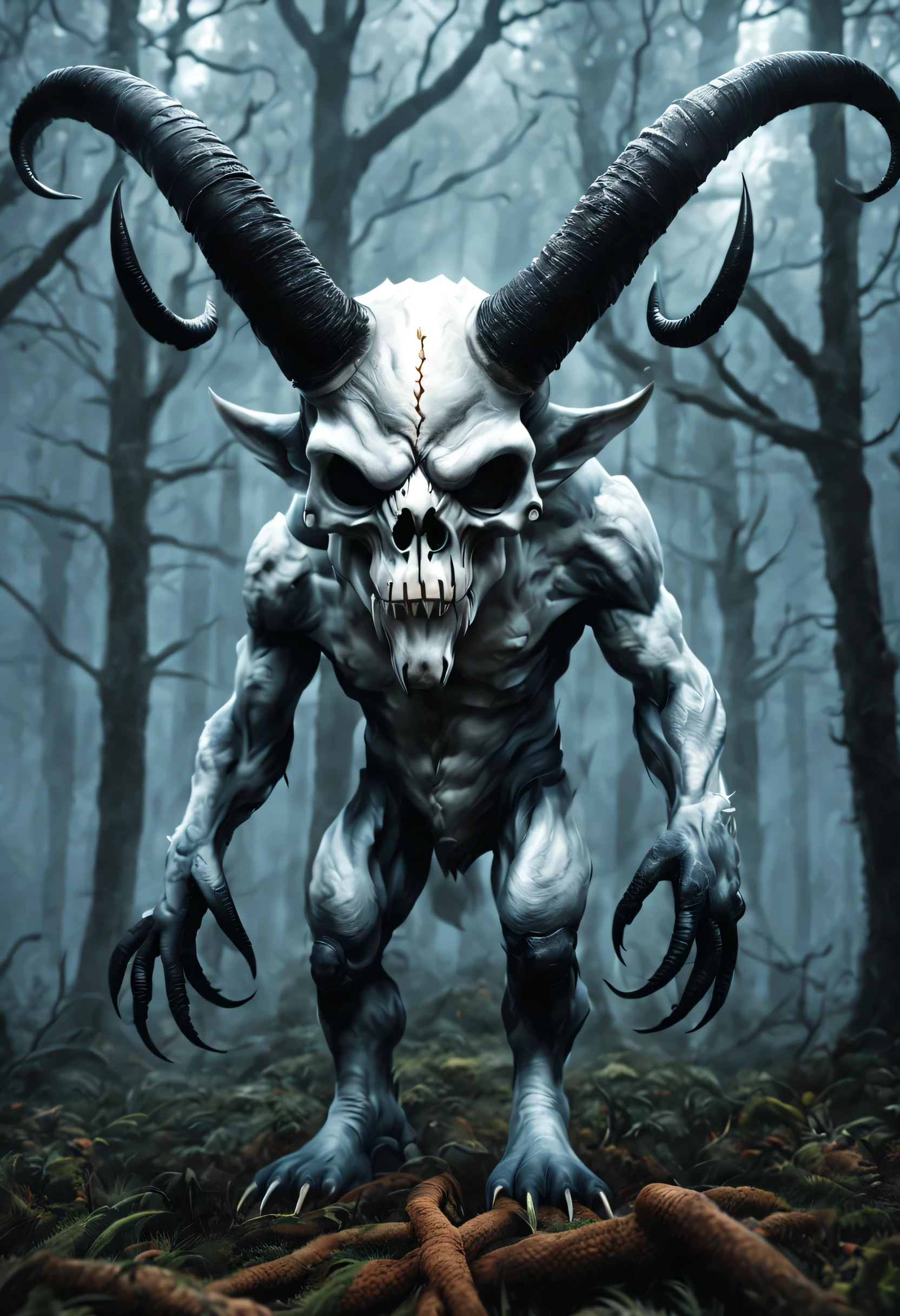 monstro mitologico, ((melhor qualidade)), cranio branco, horned head